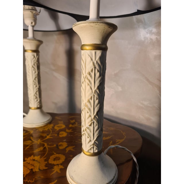 Patinated Ceramic Column Bedside Lamps, 1980s, Set of 2, in Very Good conditions. Designed 1980 to 1989 European Plug (up...