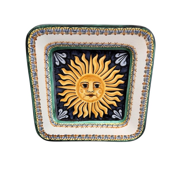 Castelli Vintage Italian Castelli Majolica Hand Painted Cheerful Sun Wall Platter For Sale - Image 4 of 7