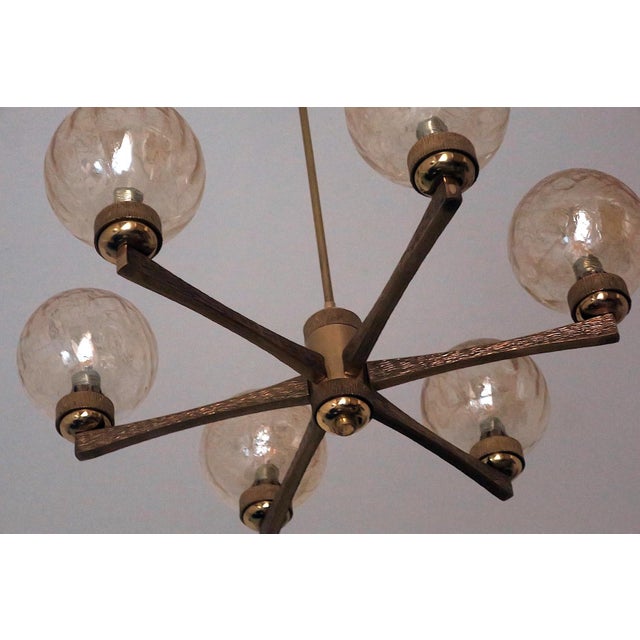 Intricate Gold-Plated Brass Chandelier with Six Globes by Angelo Brotto, Italy, 1960s For Sale - Image 10 of 11