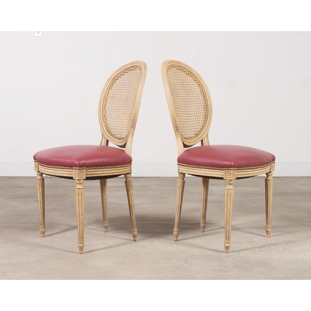 Wood Set of Eight Louis XVI Style Caned Painted Dining Chairs For Sale - Image 7 of 18