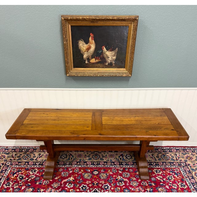 Antique French Country Farm Dining Table Farmhouse Trestle Base Oak c.1900-1920s For Sale - Image 10 of 18