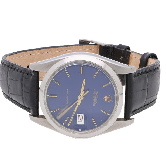 Rolex Vintage Rolex Oysterdate Precision 6694 Blue Dial Steel 1977 Leather Strap Watch For Sale - Image 4 of 17