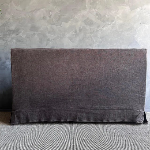 Stone Slip Covered Settee Bench in Stone Washed Linen For Sale - Image 7 of 7