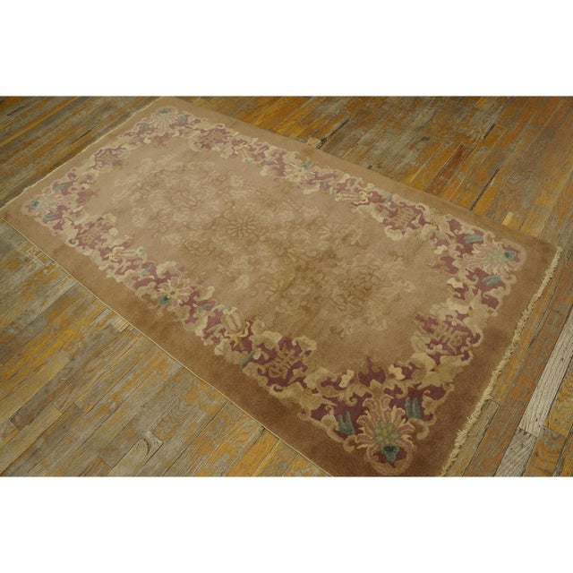 Textile 1920s Camel Field Geometric Antique Chinese Art Deco Wool Rug 3' 2'' X 5' 10'' For Sale - Image 7 of 9