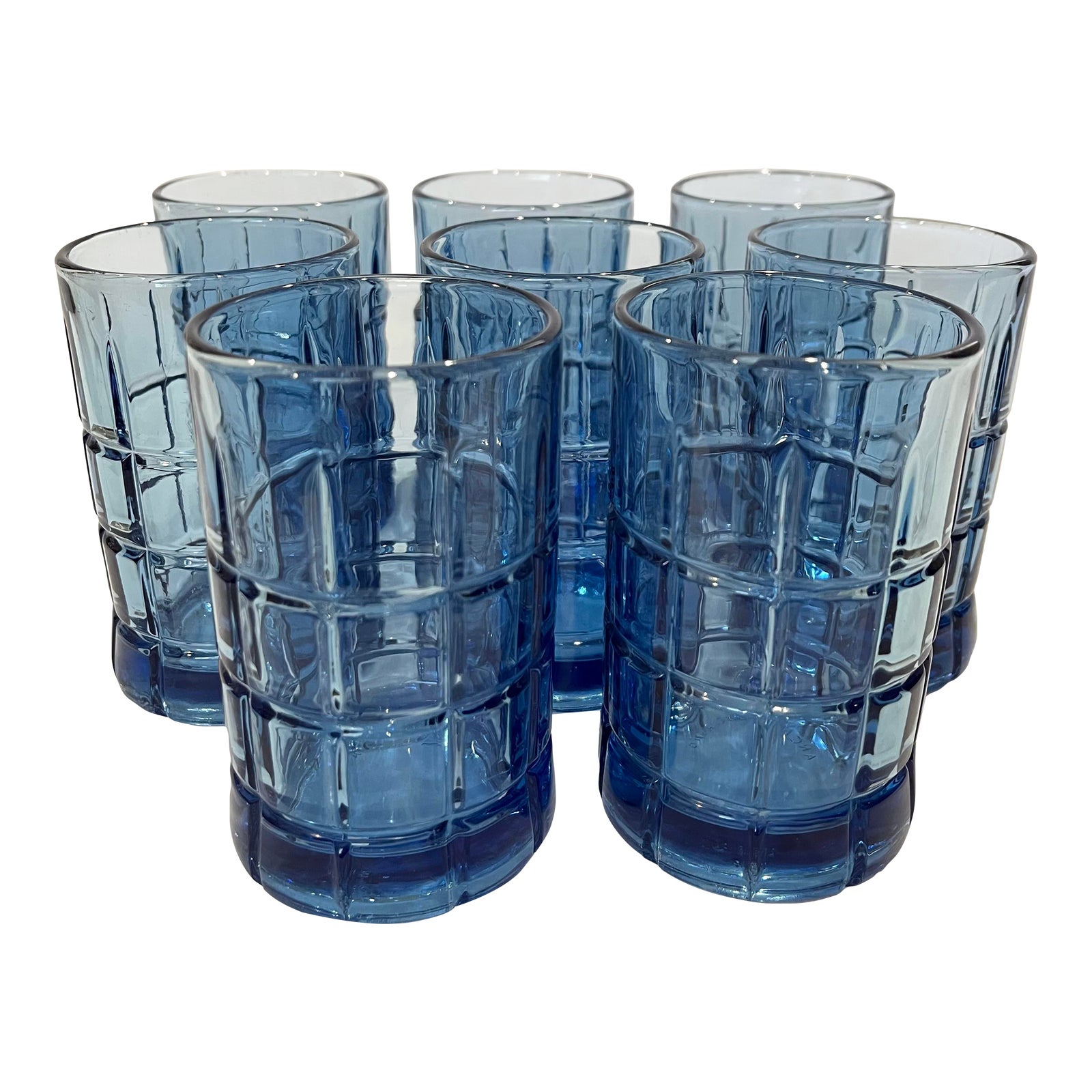 1980’s Anchor Hocking Juice Glasses Tartan Pattern in Blueberry Color