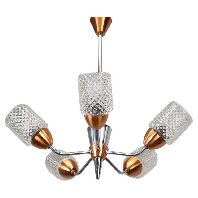 Glass and Chrome Chandelier from Drukov Brno, Czechoslovakia, 1970s For Sale - Image 14 of 14