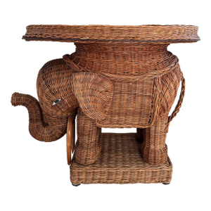 Rattan Elephant Side Drinks Table With Tray in the Style of Vivai Del Sud 1960s Wooden Tusks