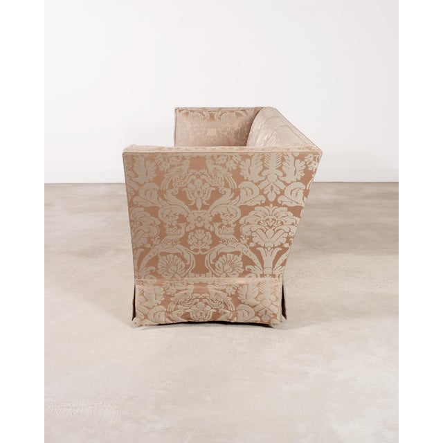 Wood Donghia Shelter-Arm Sofa Fortuny Style Damask Champagne Fabric For Sale - Image 7 of 18
