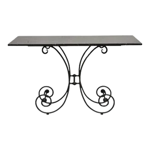 Early 20th Century French Country Pastry Style Wrought Iron Marble Top Baker's Console Table
