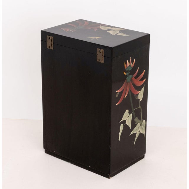 Chinese Floral Motif Hand-Painted and Black Lacquered Cabinet For Sale - Image 11 of 11