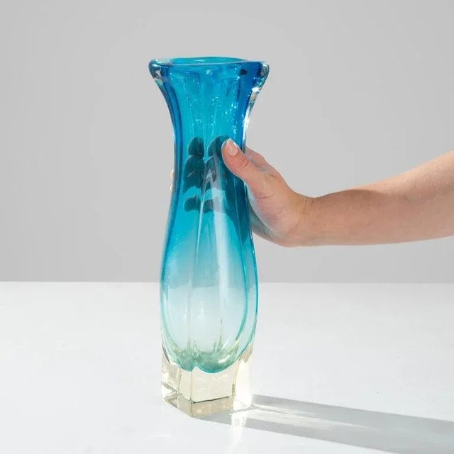 The vivid hues and liquid lines of blown art glass create an unmissable accent. Made in Belgium circa 1960, expressive...