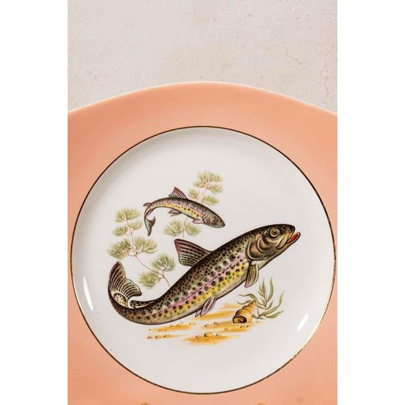 Mid 20th Century Set of 6 Fish Plates With Colored Rims by Figgio Flint Norway (1960s) For Sale - Image 5 of 6