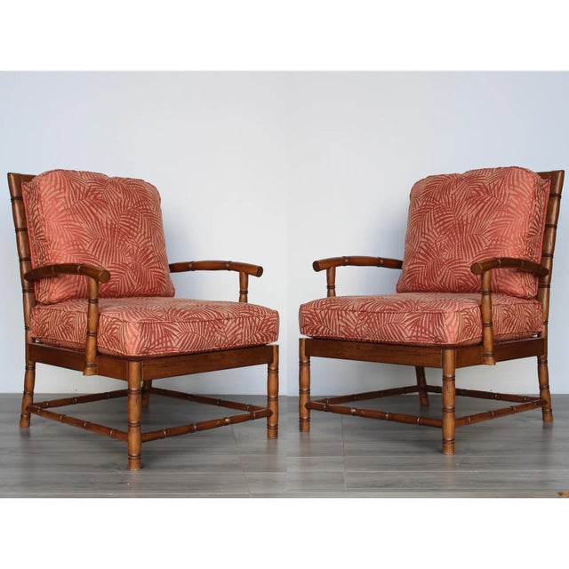 Late 20th Century Vintage Pair of Faux Bamboo Club Chairs For Sale - Image 5 of 6