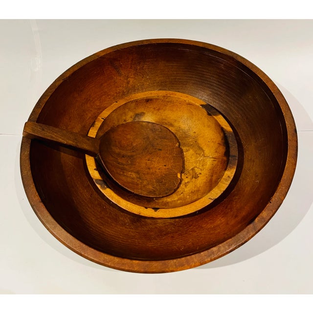 Antique Butter Bowls & Paddle Circa 1800 Wood Farmhouse - Set of 3 For Sale - Image 13 of 13