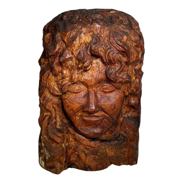 Sculpture of a Head in Wood, France, 1960s For Sale