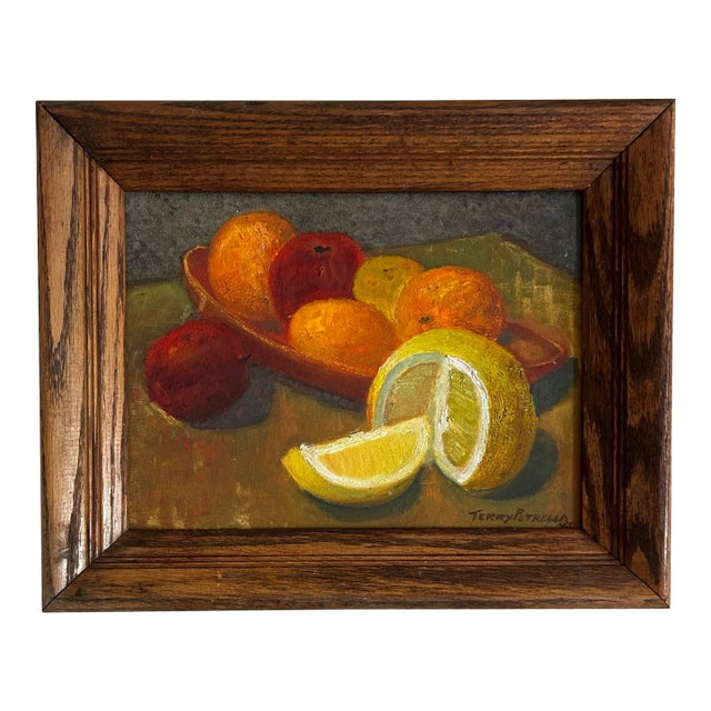 Vintage 1965 Impressionist Still Life Oil Painting of Fruit For Sale