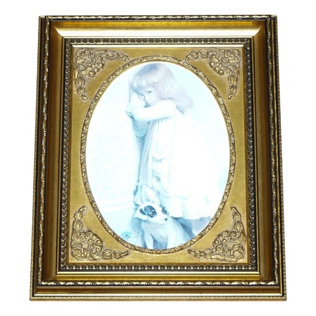 Little Girl and Dog Posing Print, Framed For Sale