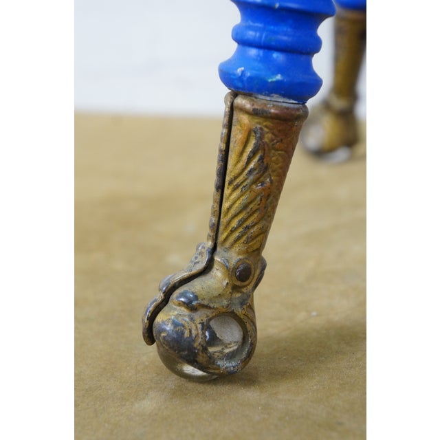 Wood Antique Victorian H Holtzman & Sons Blue Piano Stool Glass Ball & Claw 19" For Sale - Image 7 of 18