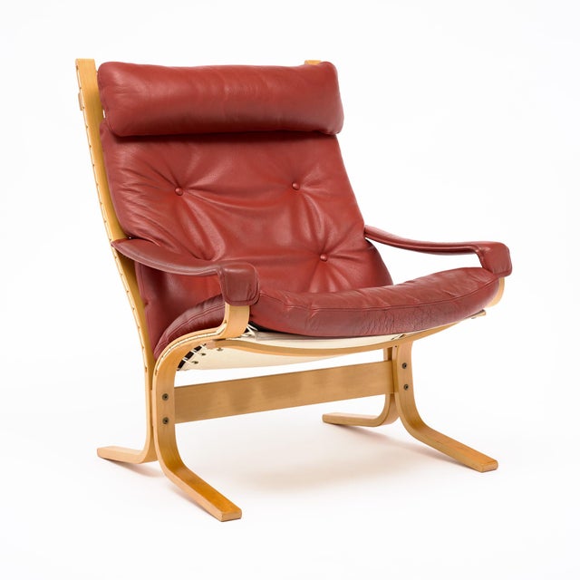 Mid-Century Modern Pair of Ingmar Relling Leather “Siesta” Lounge Chairs, Red Leather For Sale - Image 3 of 9