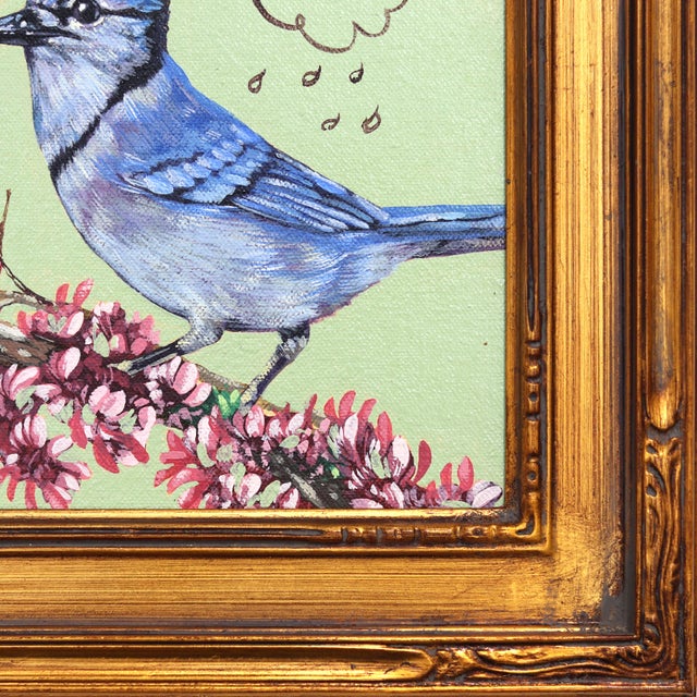 Planning for the Future - Blue Jay Birds Still Life Framed Acrylic Painting by Carlos Gamez De Francisco For Sale In Los Angeles - Image 6 of 9