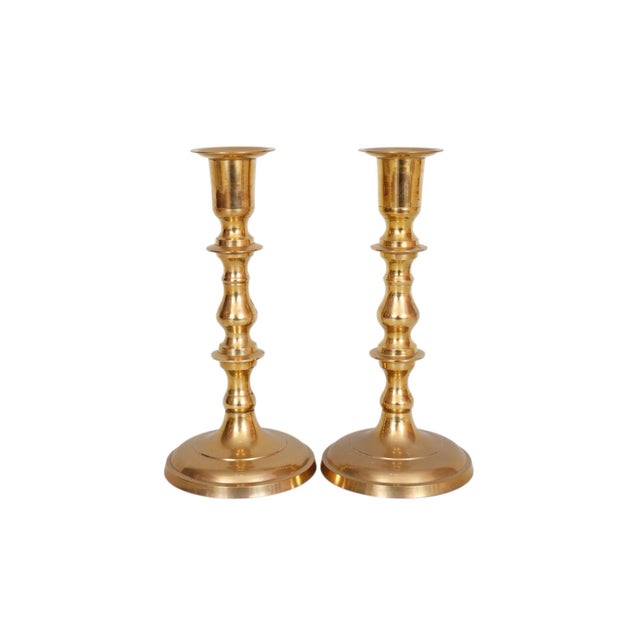 Traditional Brass Candlestick Holders - a Pair For Sale In Tampa - Image 6 of 6