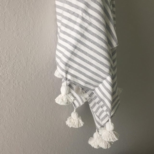 Moroccan Gray White Gray Pompom Throw For Sale - Image 3 of 4