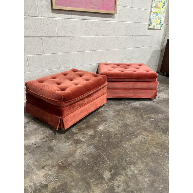 Velvet Tufted Ottomans - a Pair For Sale - Image 13 of 13