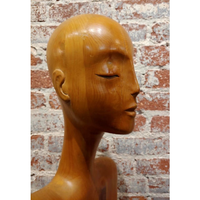 Art Deco 1930s Art Deco Carved Wooden Mannequin Busts-A Pair For Sale - Image 3 of 12