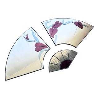 Art Deco Red Sculpted Floral Fan Mirrors by David Marshal - 3 Pieces For Sale
