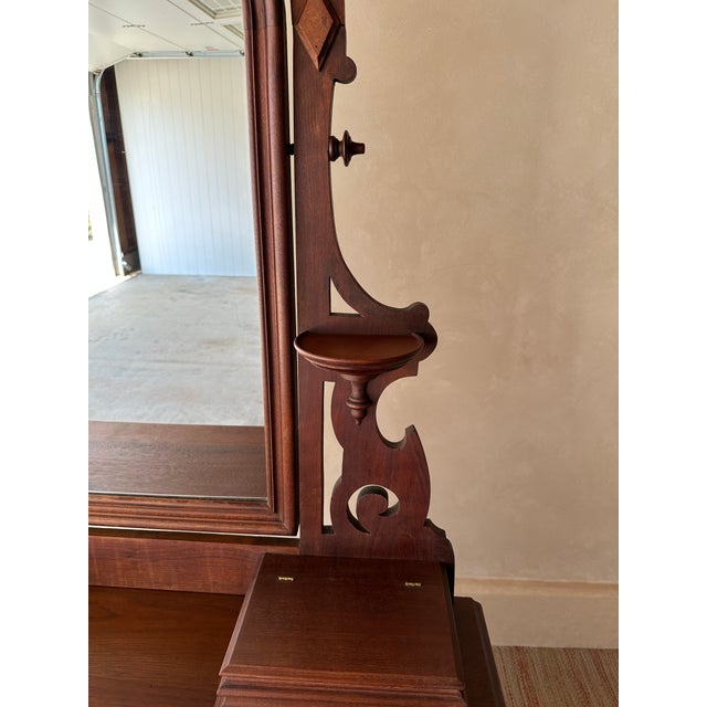 Wood Antique Mid-19th Century Walnut Dresser With Arched Mirror & Hidden Drawer For Sale - Image 7 of 11