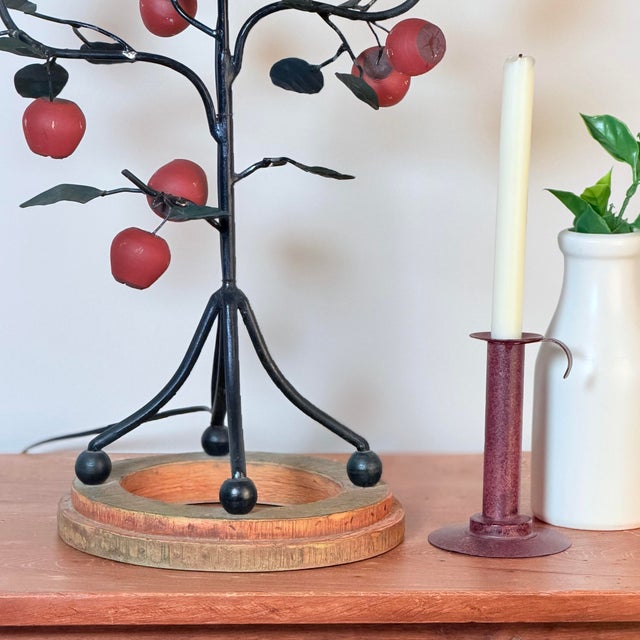 Frederick Cooper Chicago Tole Apple and Iron Candelabra Table Lamps Set of 2, 1950s Folk Art Toleware For Sale In Chicago - Image 6 of 11