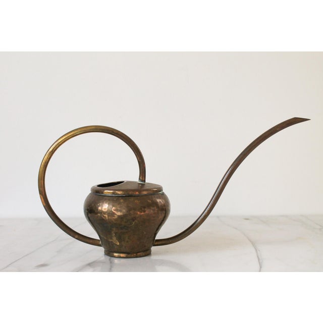 English Vintage German Hammered Brass Watering Can For Sale - Image 3 of 8