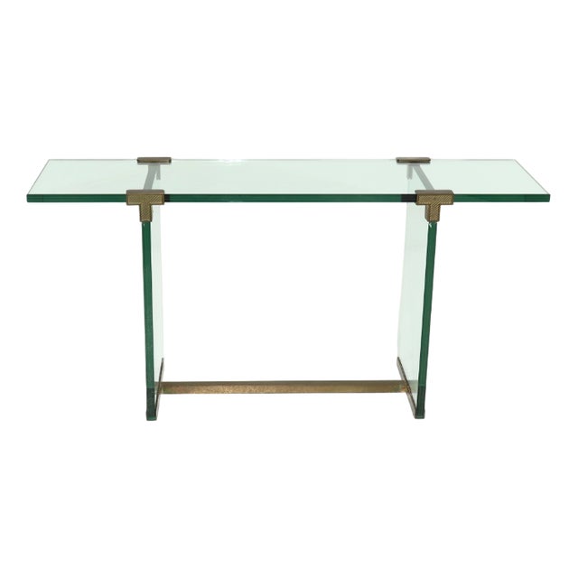 Console Table Model T30 in Glass and Brass by Peter Ghyczy, 1970s For Sale