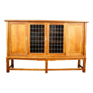 Mid Century Danish Modern Cabinet Credenza Glass Henning Kjernulf White Oak, Attributed For Sale