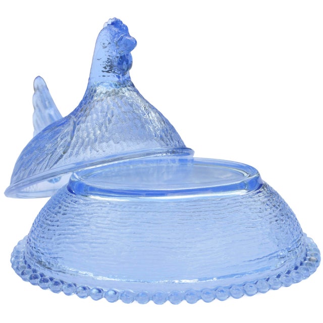 Glass Mid 20th Century Handblown Blue Americana Glass Hen-Figurine Centerpiece For Sale - Image 7 of 9