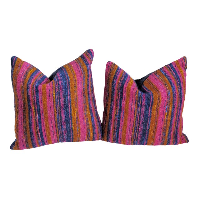 Mid 20th Century Hand Woven Cotton Multi-Color Pillows - A Pair For Sale