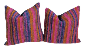 Mid 20th Century Hand Woven Cotton Multi-Color Pillows - A Pair