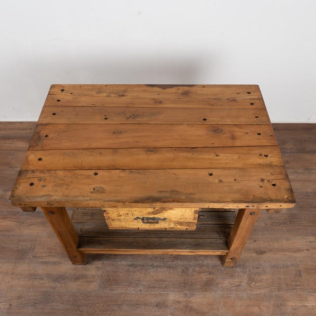 Early 20th-Century Rustic Pine Work Table or Kitchen Island For Sale - Image 4 of 13