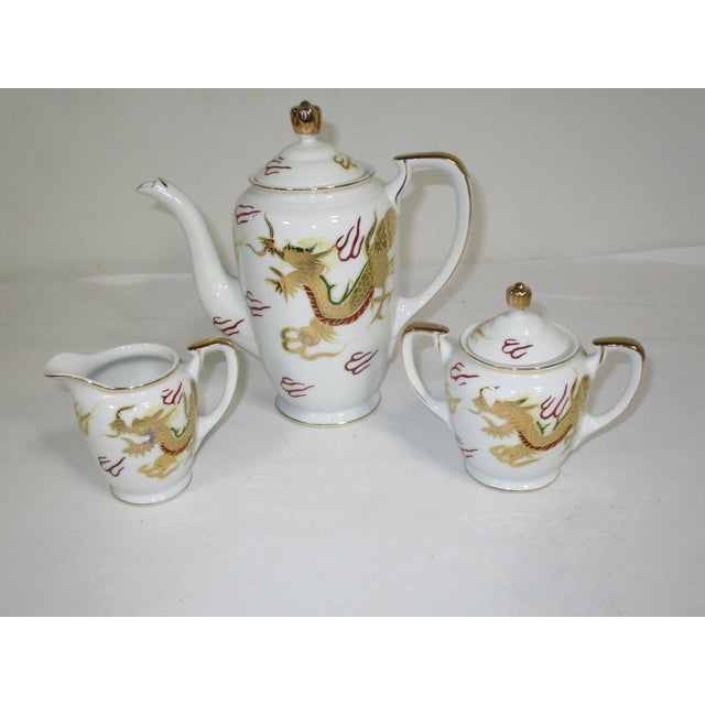 Vintage Porcelain Kutani Dragon Ware Tea Set, 15 Pc For Sale - Image 4 of 9