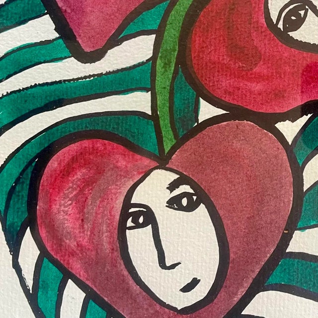 Abstract Elsa Morales Vintage Abstract Hearts Painting, Signed & Framed For Sale - Image 3 of 5