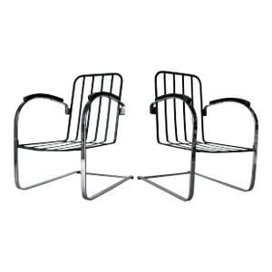 1930s Vintage Kem Weber Deco Chrome Springer Chairs - a Pair
