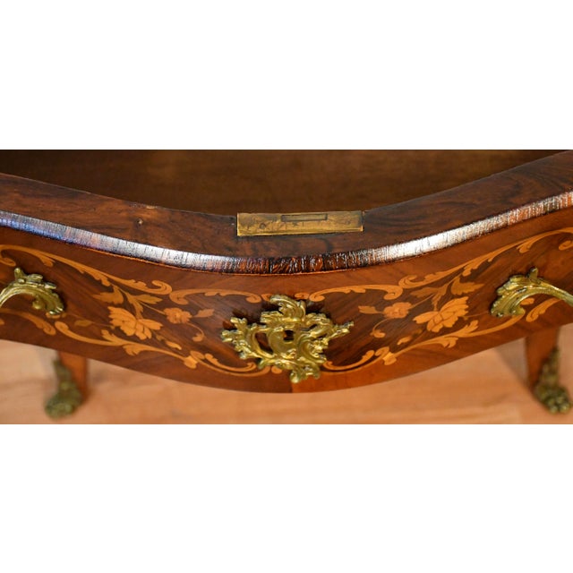 Mid 19th Century 1890 Antique French Louis XV Rosewood Satin Wood Inlaid Marble Top Commode For Sale - Image 5 of 9
