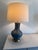Pretty slate blue lamps with brass base and ball finial. Excellent condition. Shades included 32”H x 11”H base: 8”W shade:...
