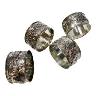 Vintage Silver Plated Dragon Motif Napkin Rings, Set of 4 For Sale