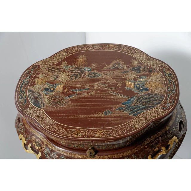 Pair of Chinese Painted & Lacquered Parcel Gilt Chinoiserie Tall Pedestals For Sale - Image 4 of 13