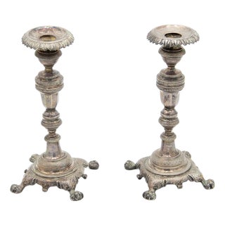 Silver Candlesticks with Turned Stems, Set of 2 For Sale