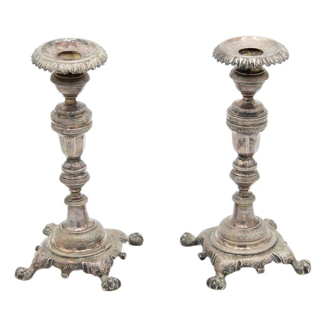 Silver Candlesticks with Turned Stems, Set of 2 For Sale