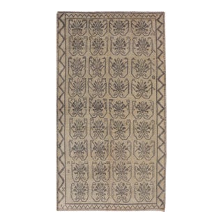 Light Taupe, Gray-Green, and Cream Turkish Tulu Vintage Rug With Latticework For Sale