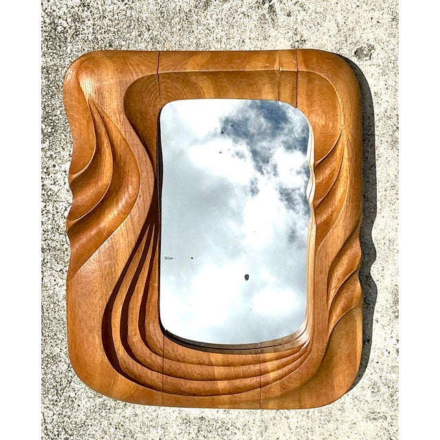 Vintage Hand Carved Wave Mirror For Sale - Image 4 of 12