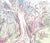 Watercolor and ink on paper by English artist Ivy Attwell (1895-1985) of monkeys in a forest landscape, somewhere in the...